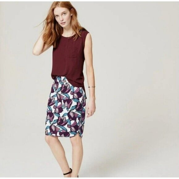Ann Taylor LOFT Cotton Wild Orchid Pencil Skirt Size 6 Plum Preserve - Picture 1 of 7